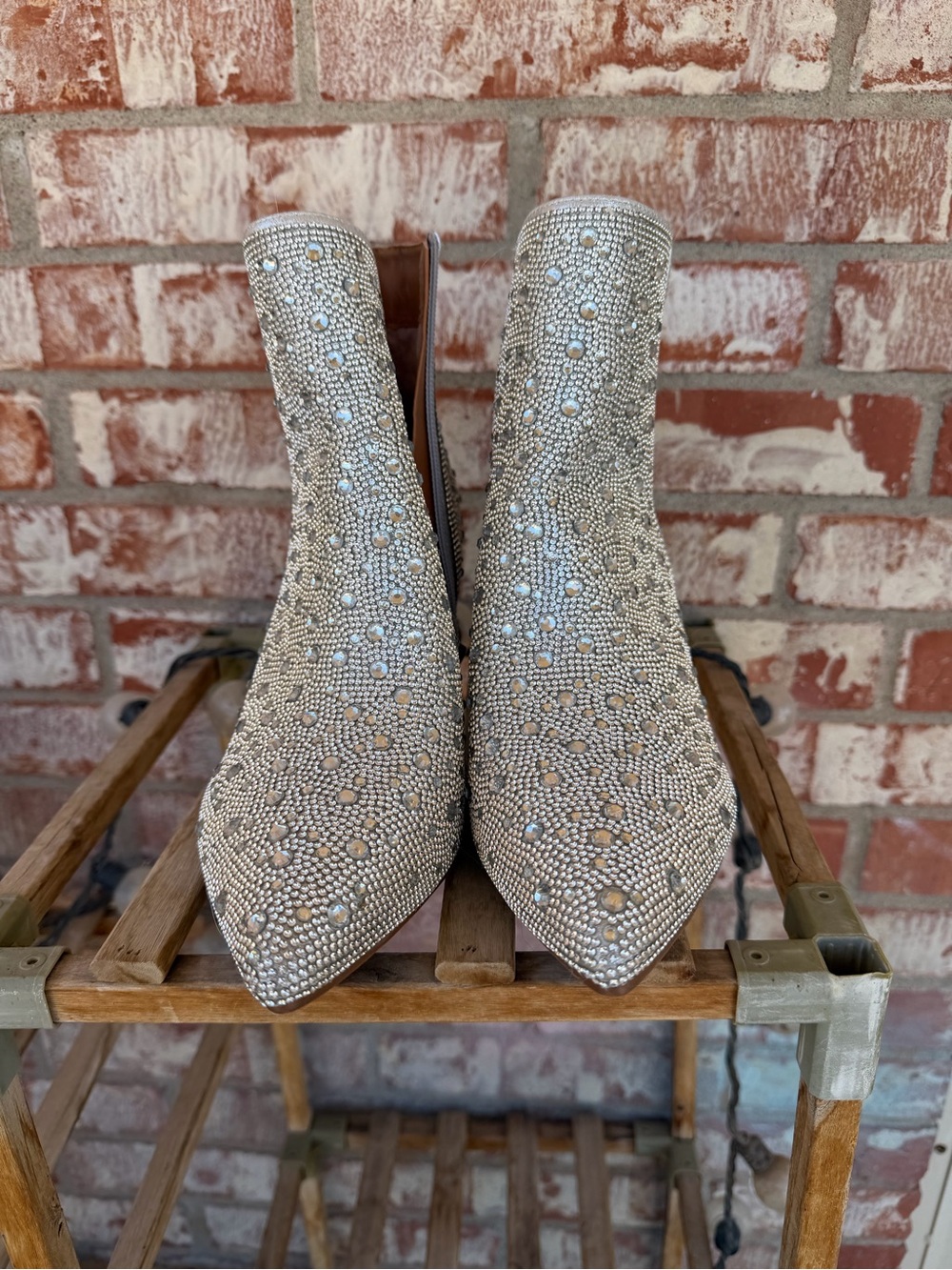 Rampage Silver Crystal Embellished Pointed Ankle Booties